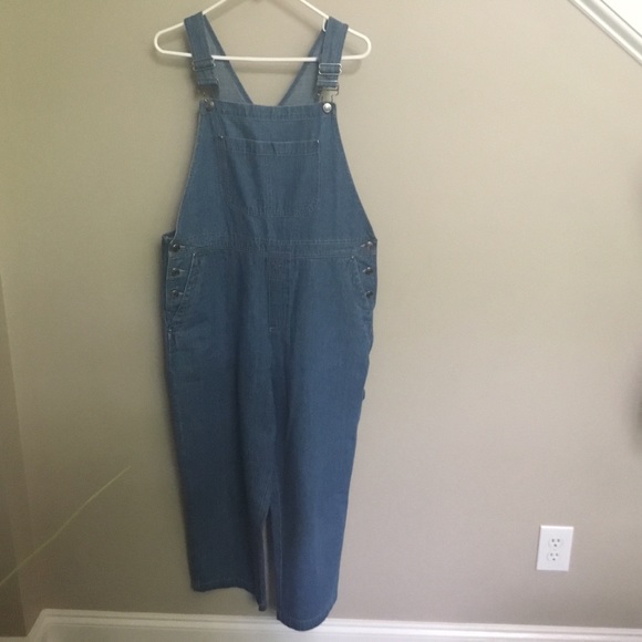 Liz Claiborne Jeans Y2k Crazy Horse Denim Crop Wide Leg Overalls L